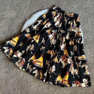 Native American Horse Pattern Skirt Long Elastic Waist Womens Size Large Black‎